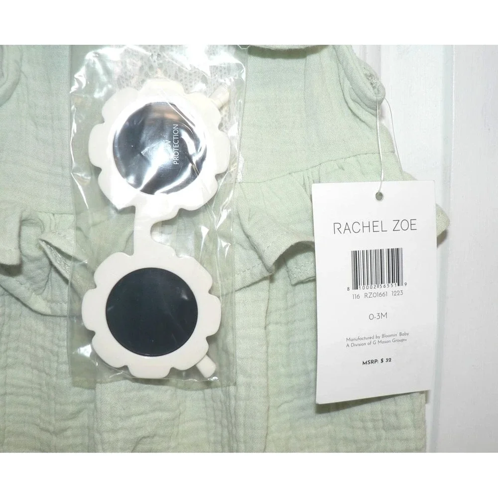 Rachel Zoe Baby‎ 3 Piece Set Jumpsuit Headband UV Sunglasses in Green 0-3Mths